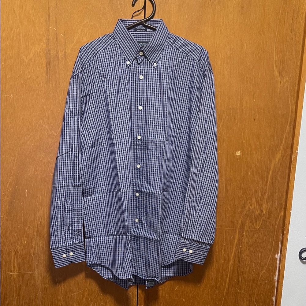Hathaway Platinum Mens Medium Blue Plaid Dress Shirt